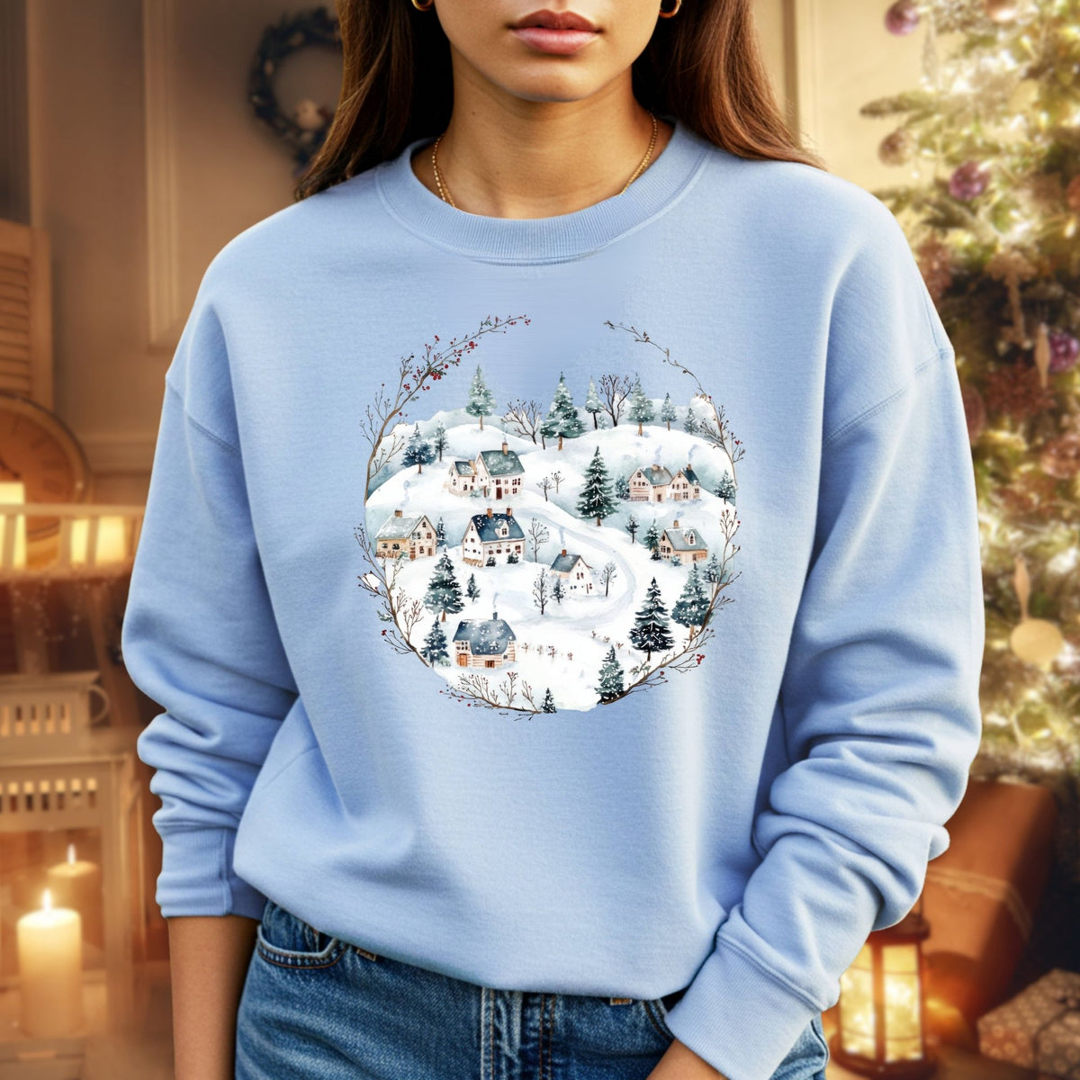 Snowy Winter Village Sweatshirt