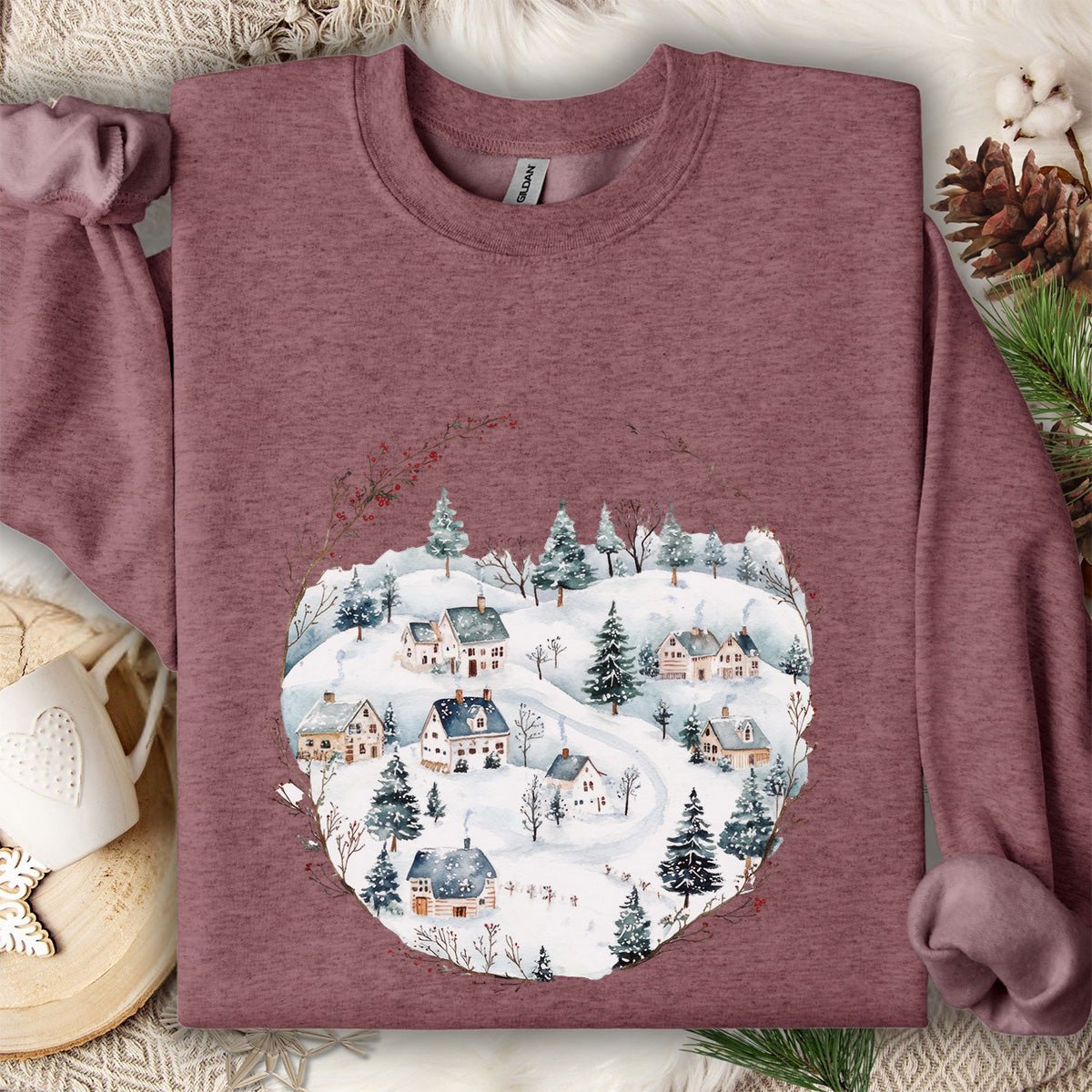 Snowy Winter Village Sweatshirt