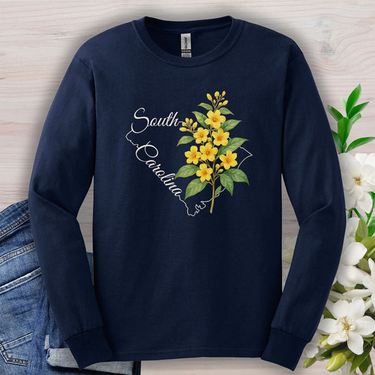 South Carolina State Flower Long Sleeve Tee - Yellow Jessamine