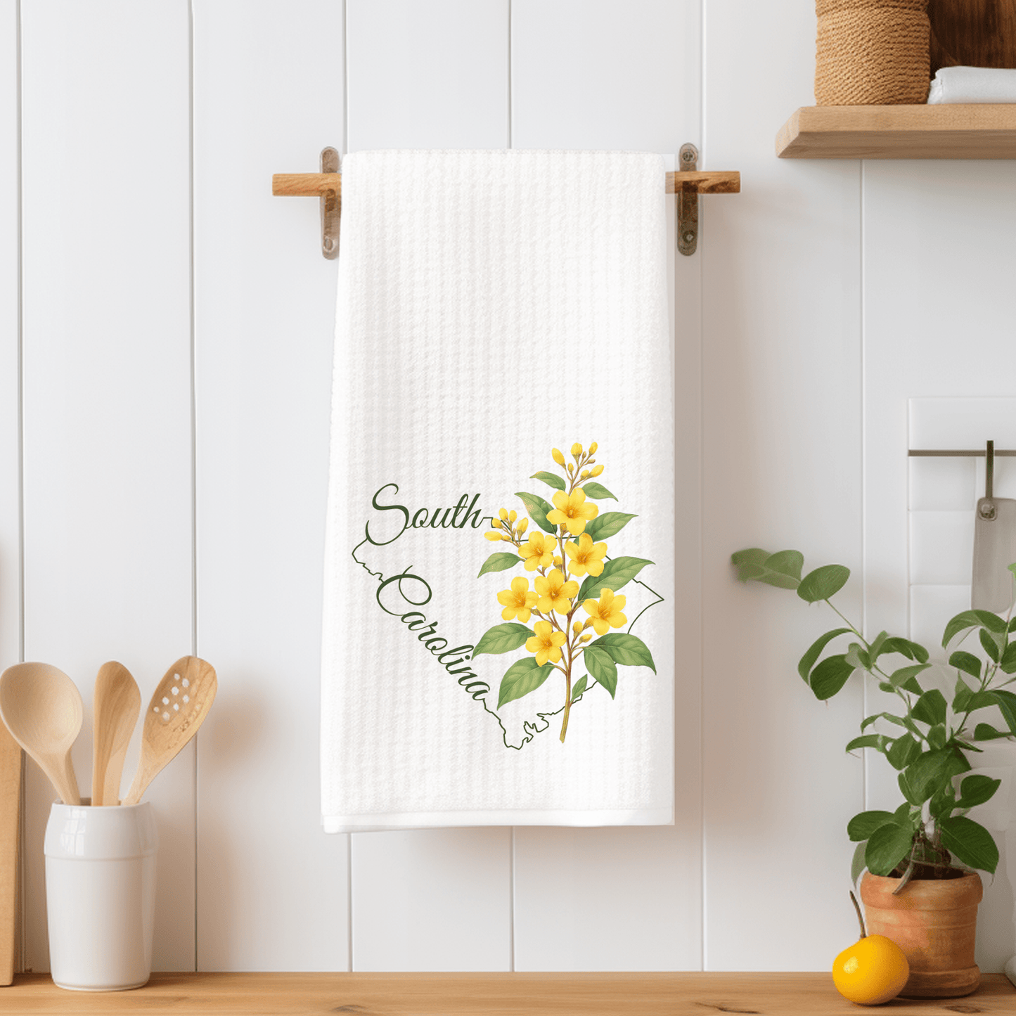 South Carolina State Flower Tea Towel — Yellow Jessamine