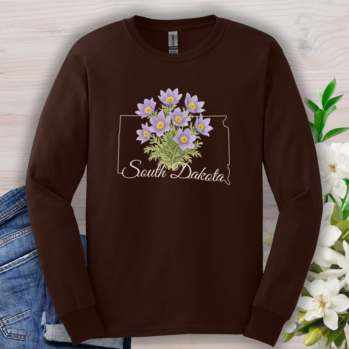 South Dakota State Flower Long Sleeve Tee - American Pasque