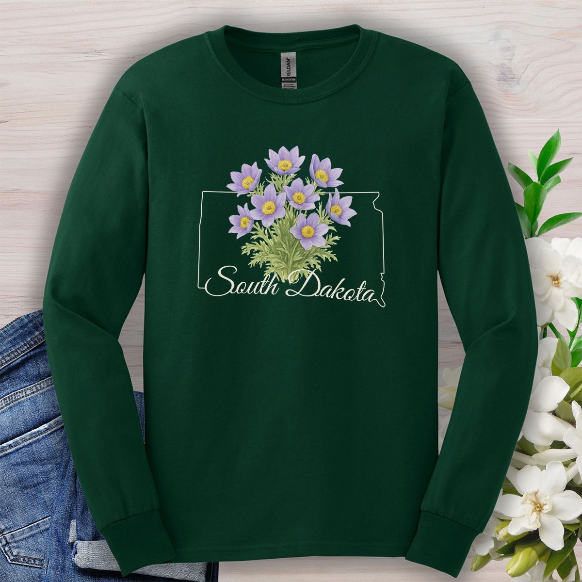 South Dakota State Flower Long Sleeve Tee - American Pasque