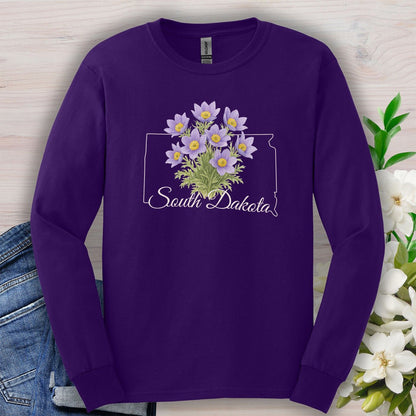South Dakota State Flower Long Sleeve Tee - American Pasque