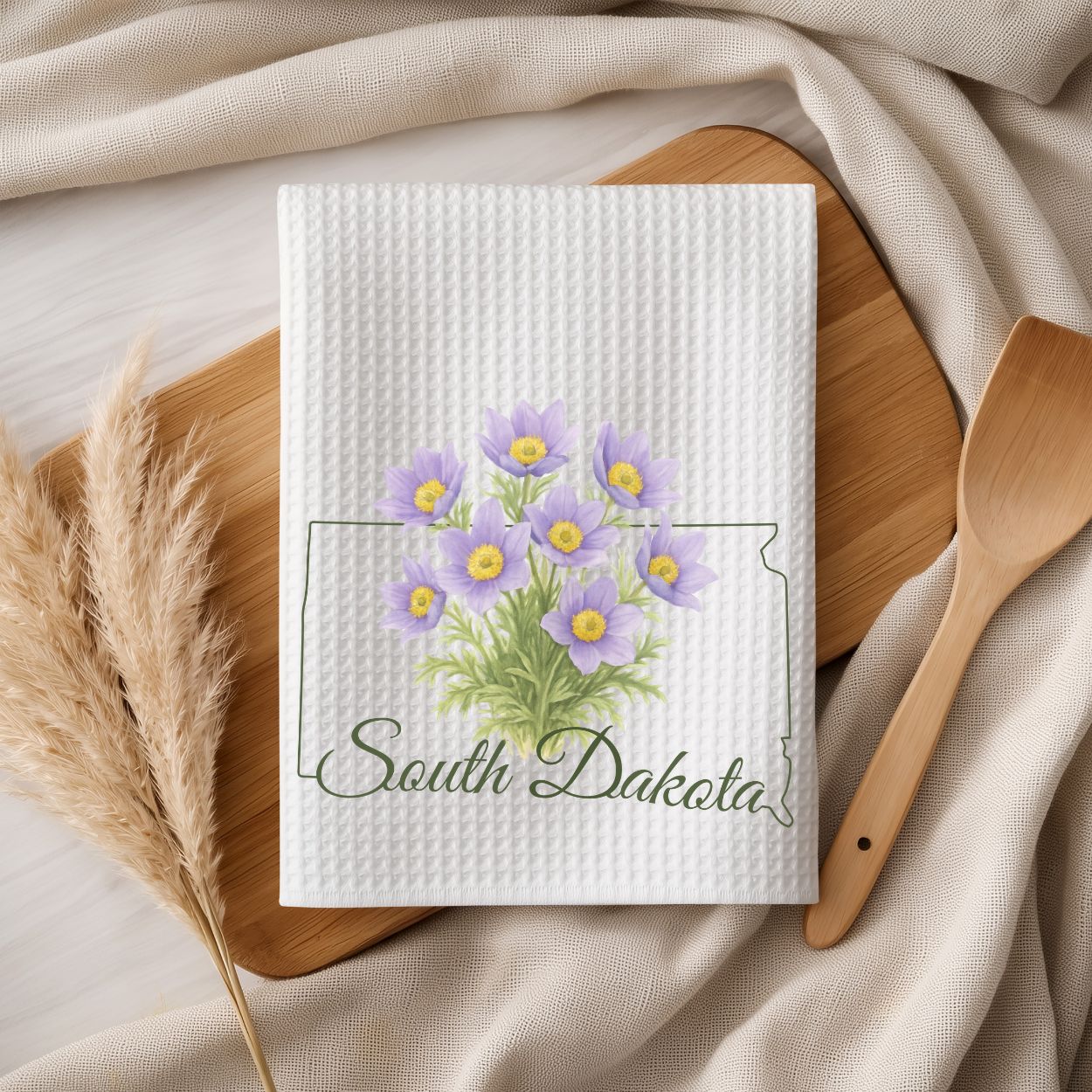 South Dakota State Flower Tea Towel — American Pasque Flower