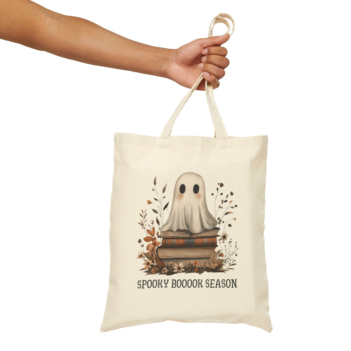 Spooky Booook Season Ghost on on Books Tote Bag