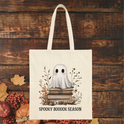 Spooky Booook Season Ghost on on Books Tote Bag