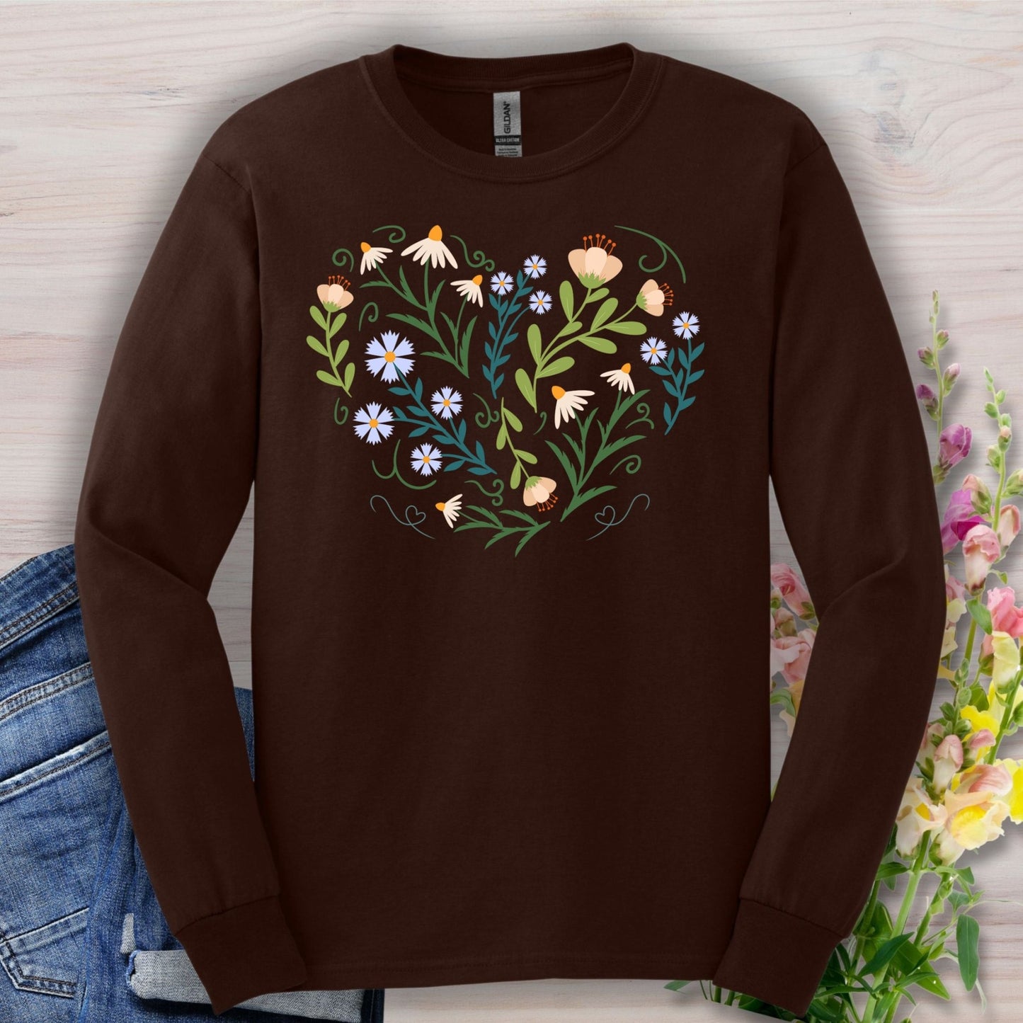 Spring Botanical Heart Long Sleeve Tee