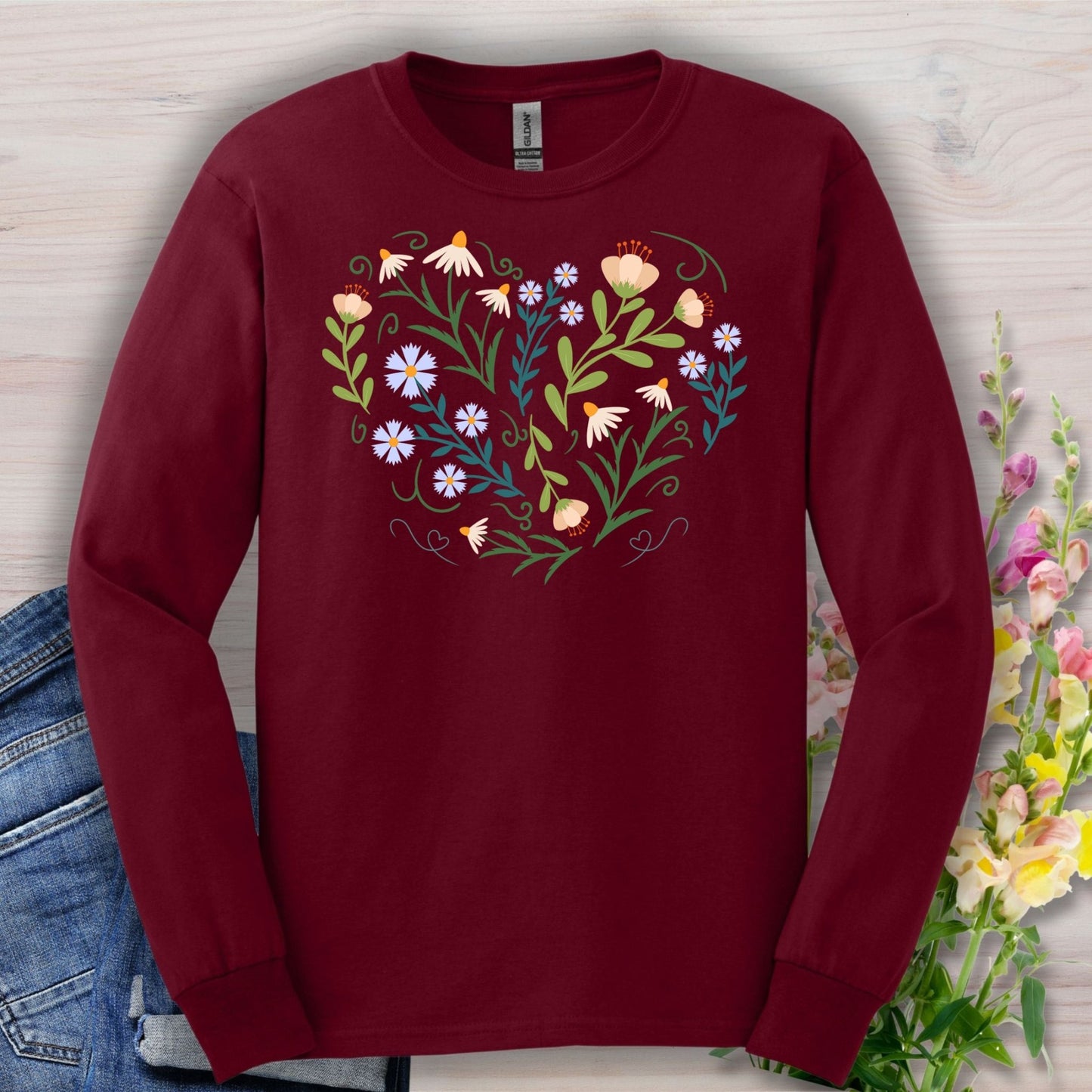 Spring Botanical Heart Long Sleeve Tee