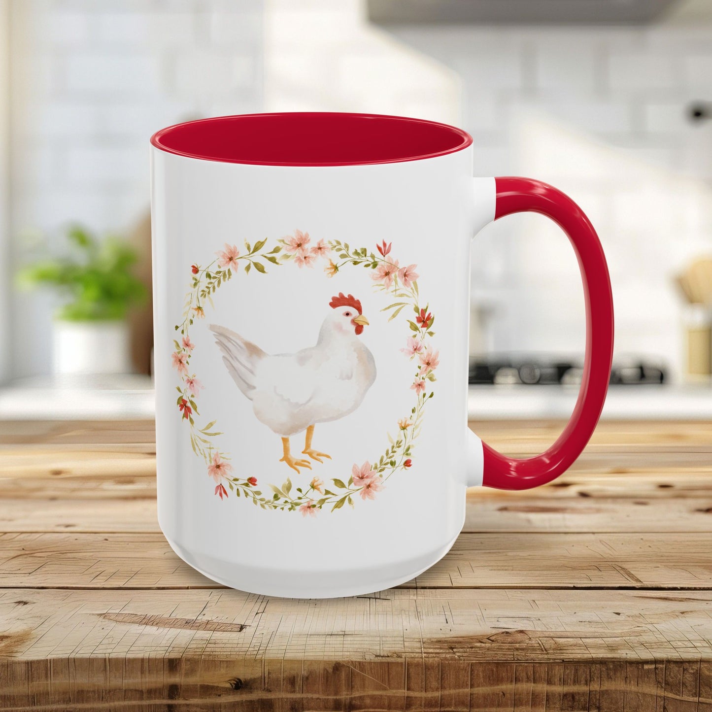Spring Chicken Floral Wreath 11 & 15 oz. Mug