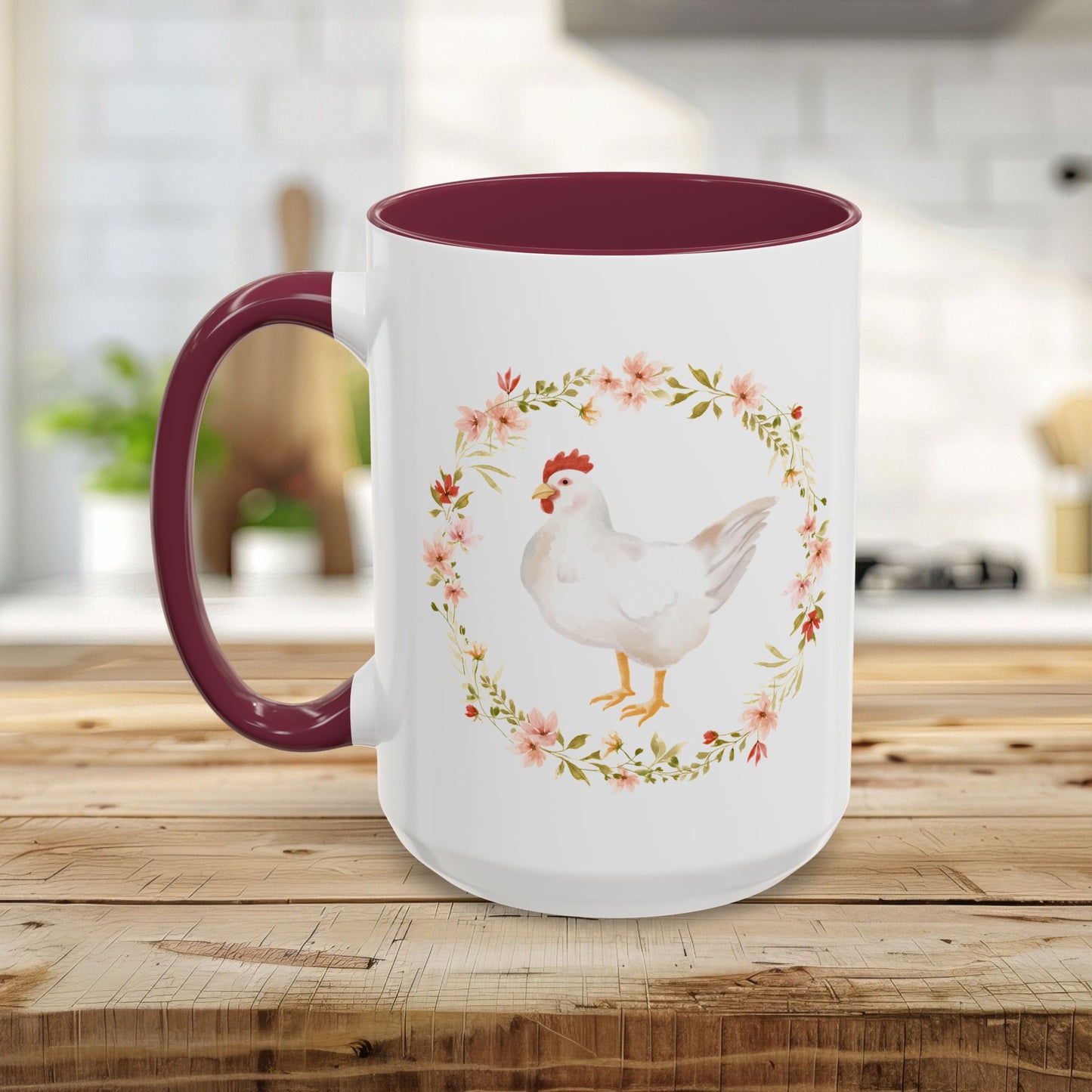 Spring Chicken Floral Wreath 11 & 15 oz. Mug