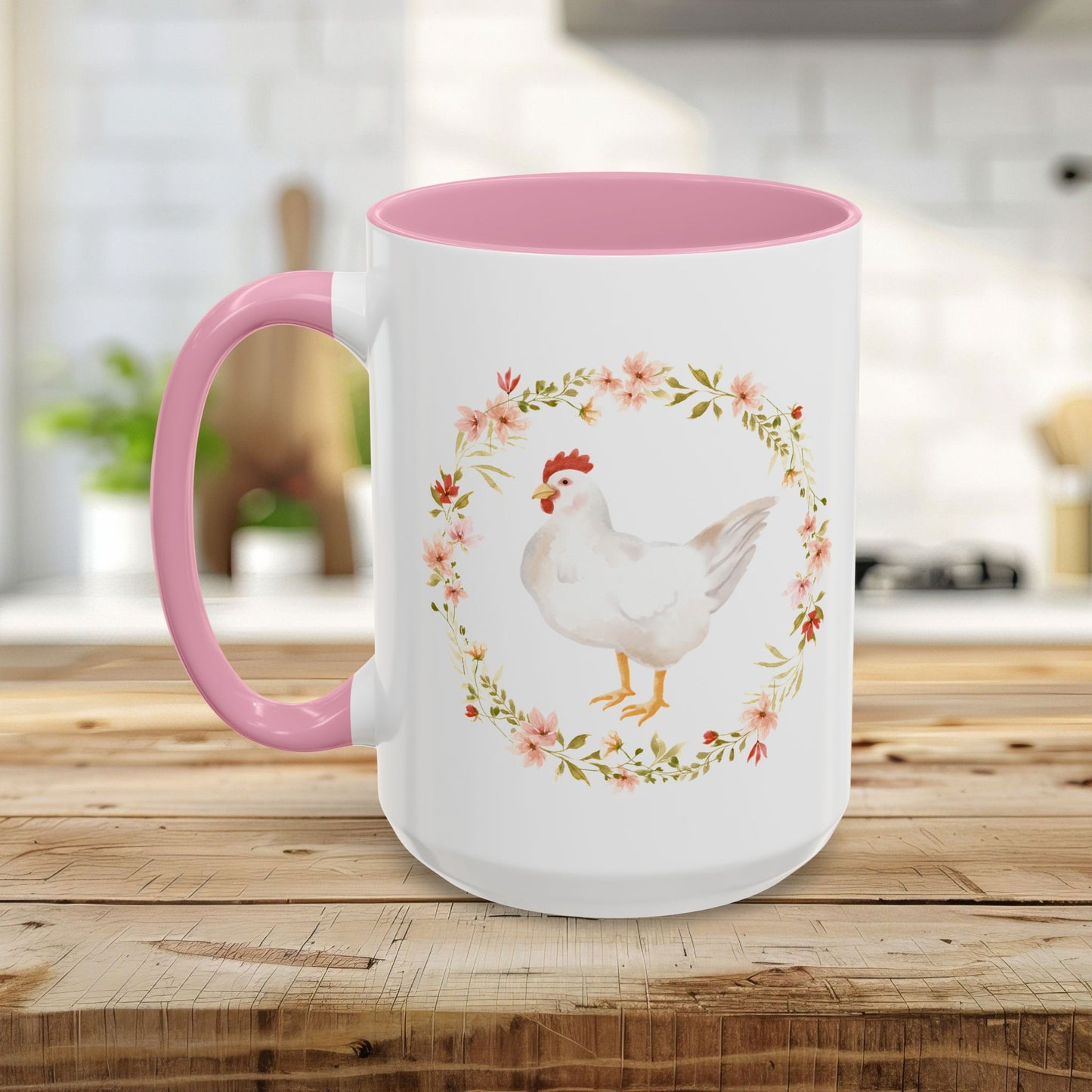 Spring Chicken Floral Wreath 11 & 15 oz. Mug