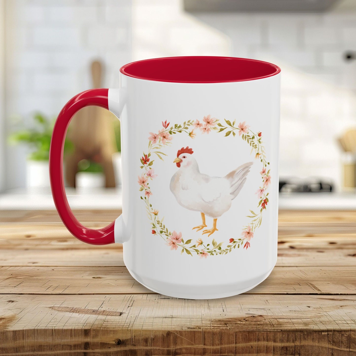 Spring Chicken Floral Wreath 11 & 15 oz. Mug