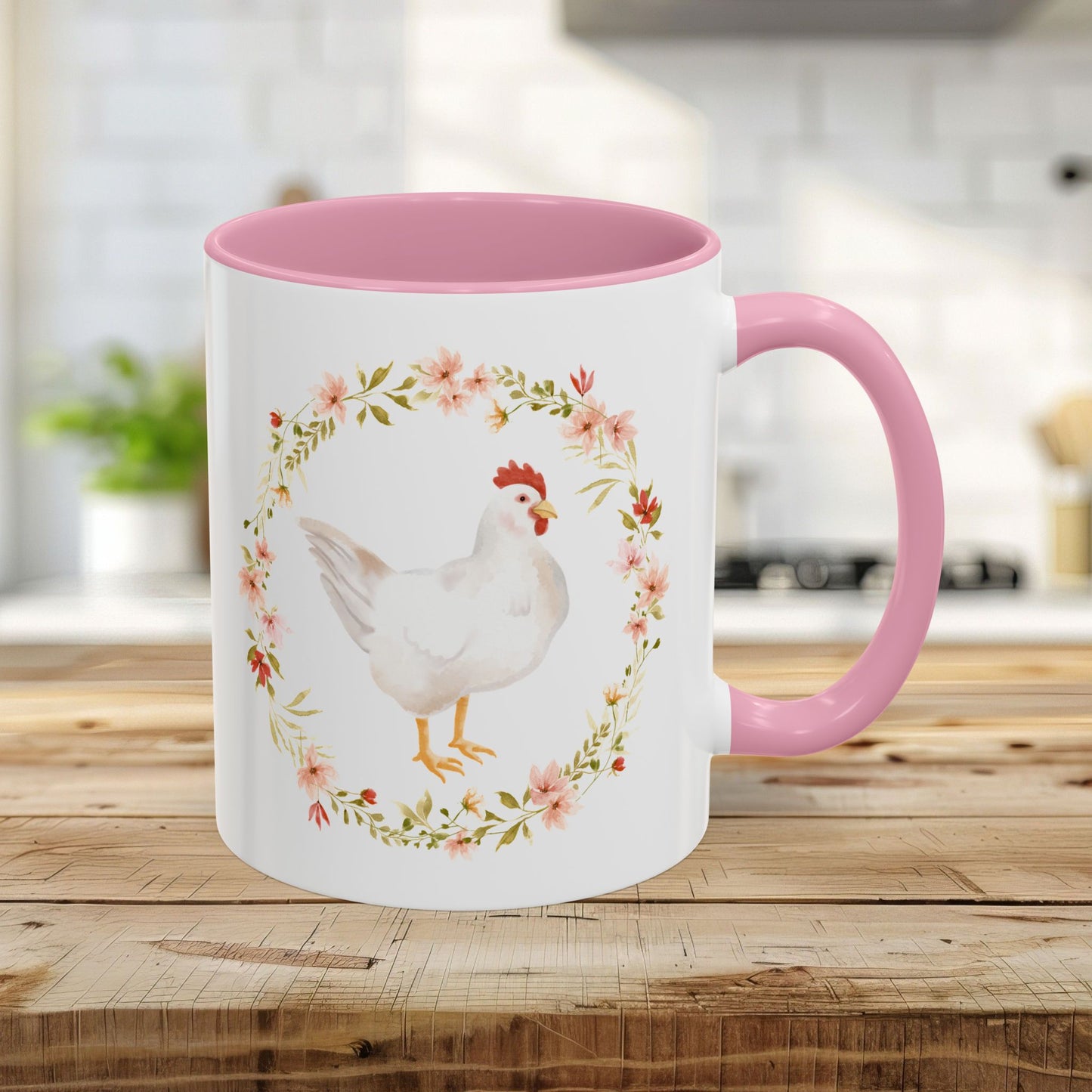 Spring Chicken Floral Wreath 11 & 15 oz. Mug