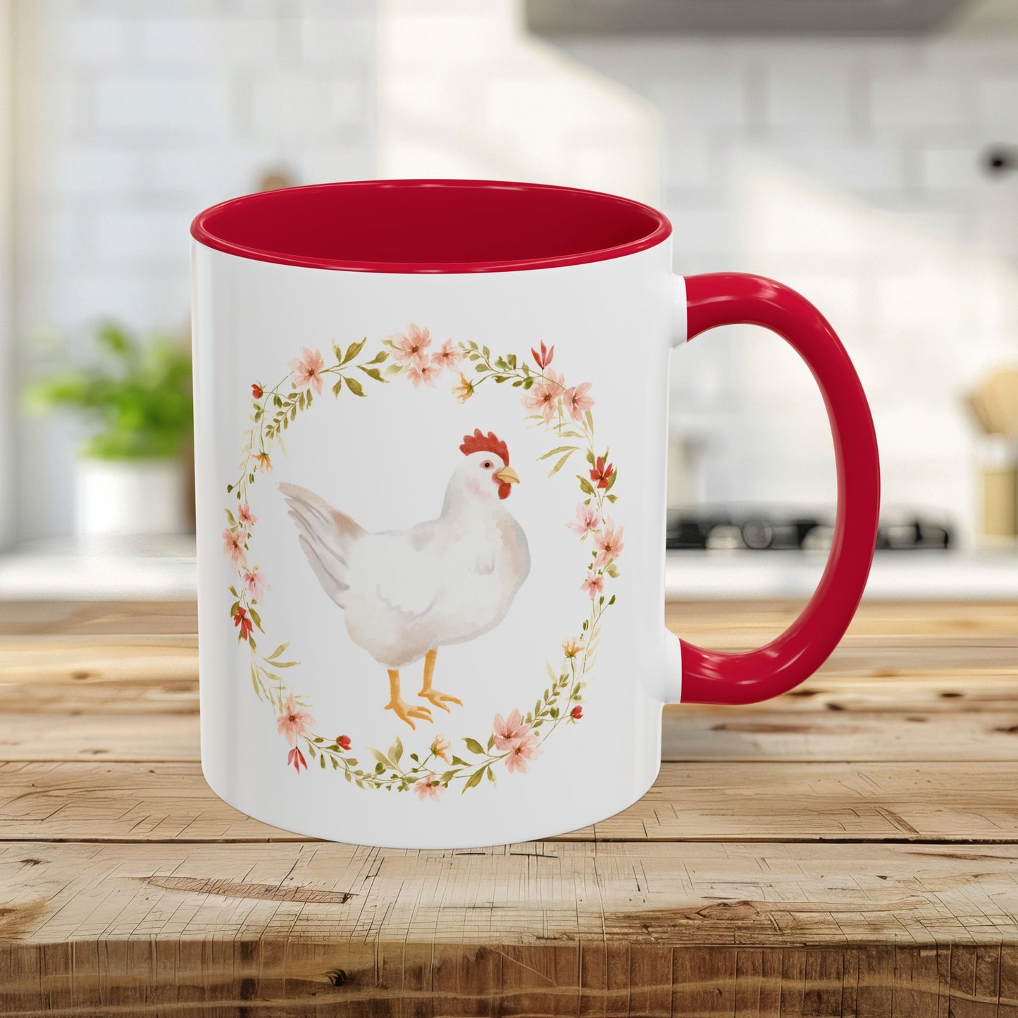 Spring Chicken Floral Wreath 11 & 15 oz. Mug