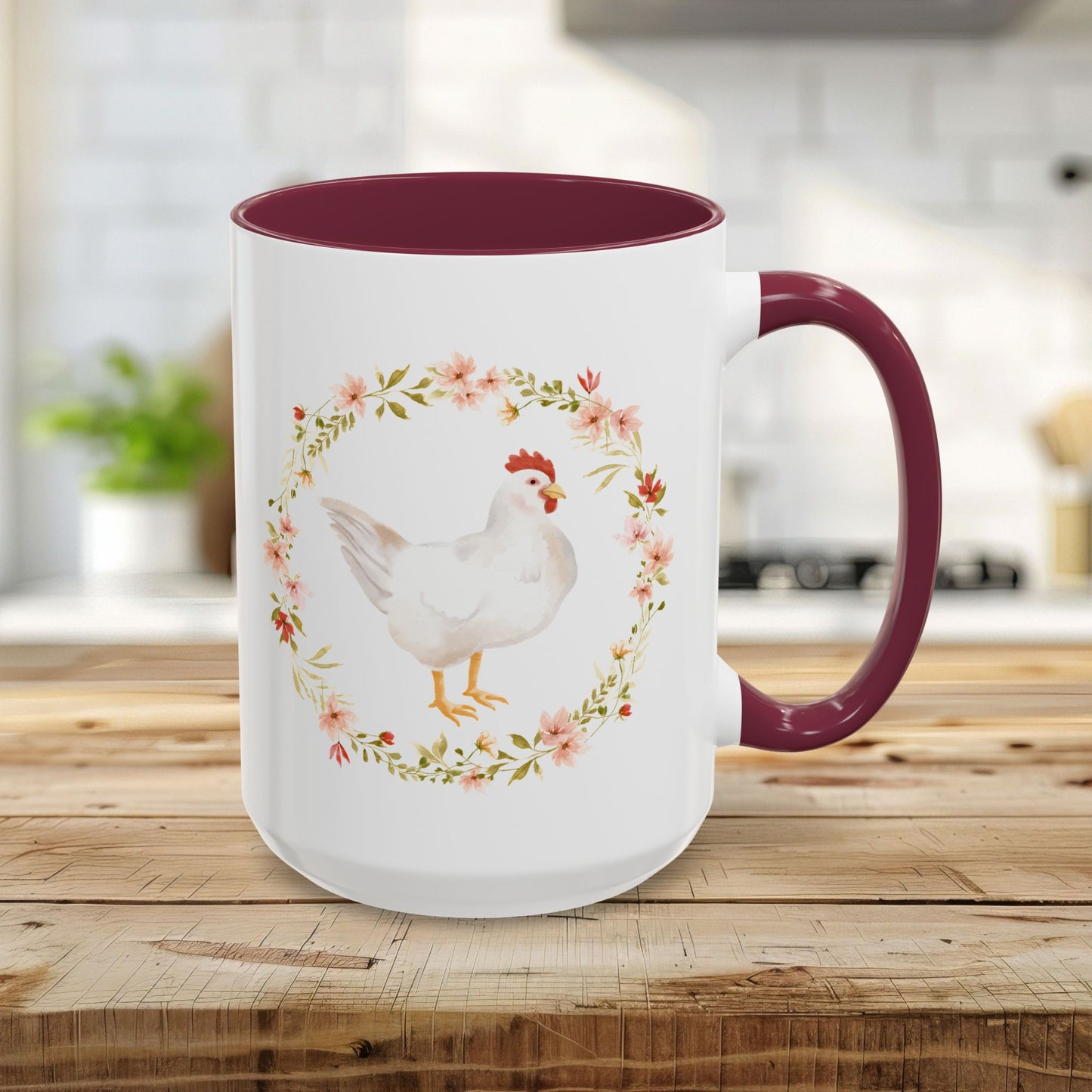Spring Chicken Floral Wreath 11 & 15 oz. Mug
