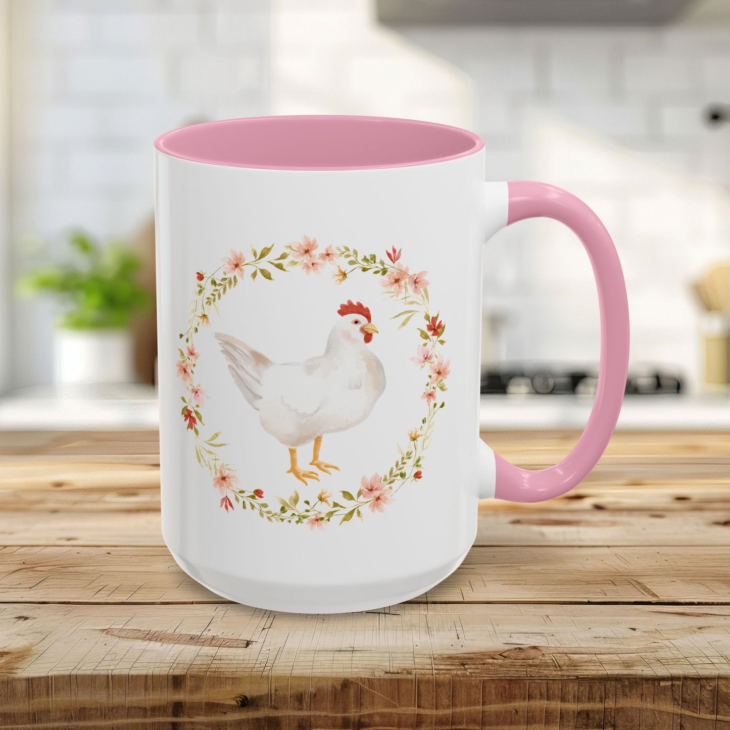 Spring Chicken Floral Wreath 11 & 15 oz. Mug