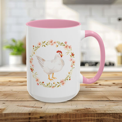Spring Chicken Floral Wreath 11 & 15 oz. Mug