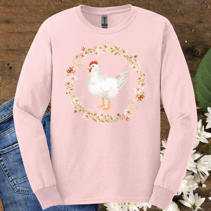 Spring Chicken Floral Wreath Long Sleeve Tee