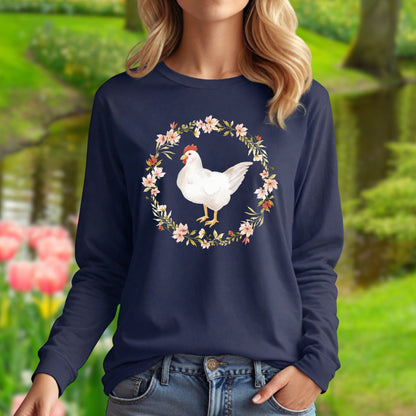 Spring Chicken Floral Wreath Long Sleeve Tee