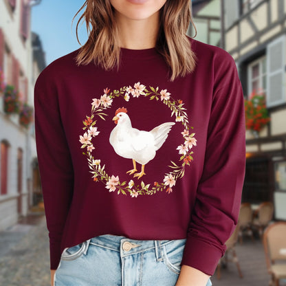 Spring Chicken Floral Wreath Long Sleeve Tee
