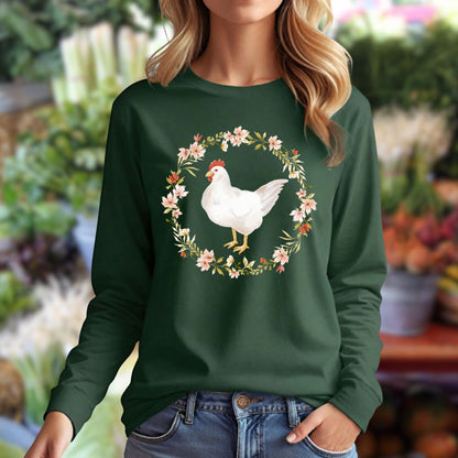 Spring Chicken Floral Wreath Long Sleeve Tee