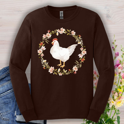 Spring Chicken Floral Wreath Long Sleeve Tee