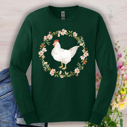 Spring Chicken Floral Wreath Long Sleeve Tee