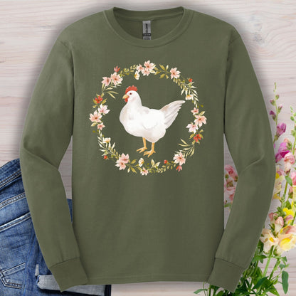 Spring Chicken Floral Wreath Long Sleeve Tee