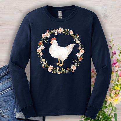 Spring Chicken Floral Wreath Long Sleeve Tee