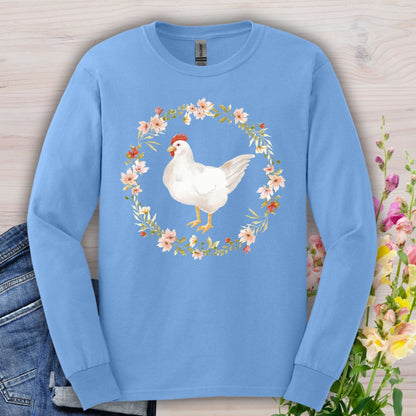 Spring Chicken Floral Wreath Long Sleeve Tee