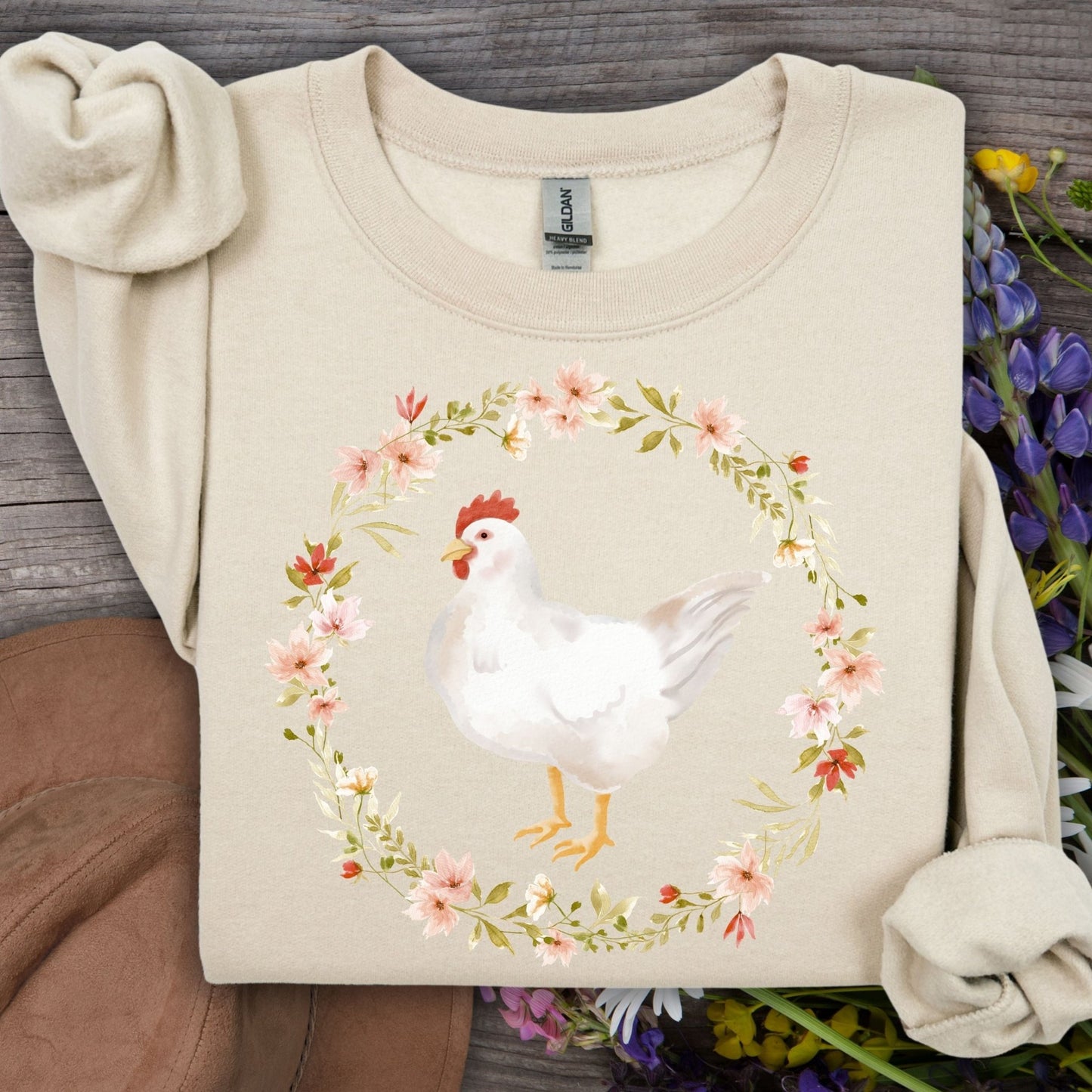 Spring Chicken Floral Wreath Sweatshirt