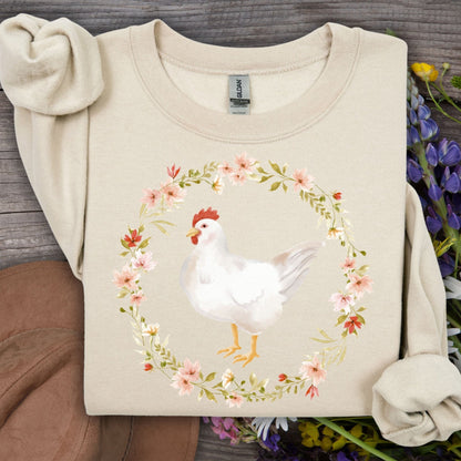 Spring Chicken Floral Wreath Sweatshirt