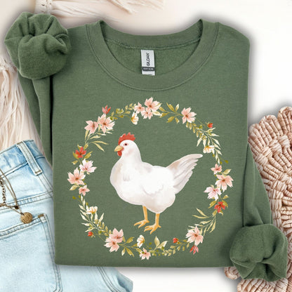 Spring Chicken Floral Wreath Sweatshirt