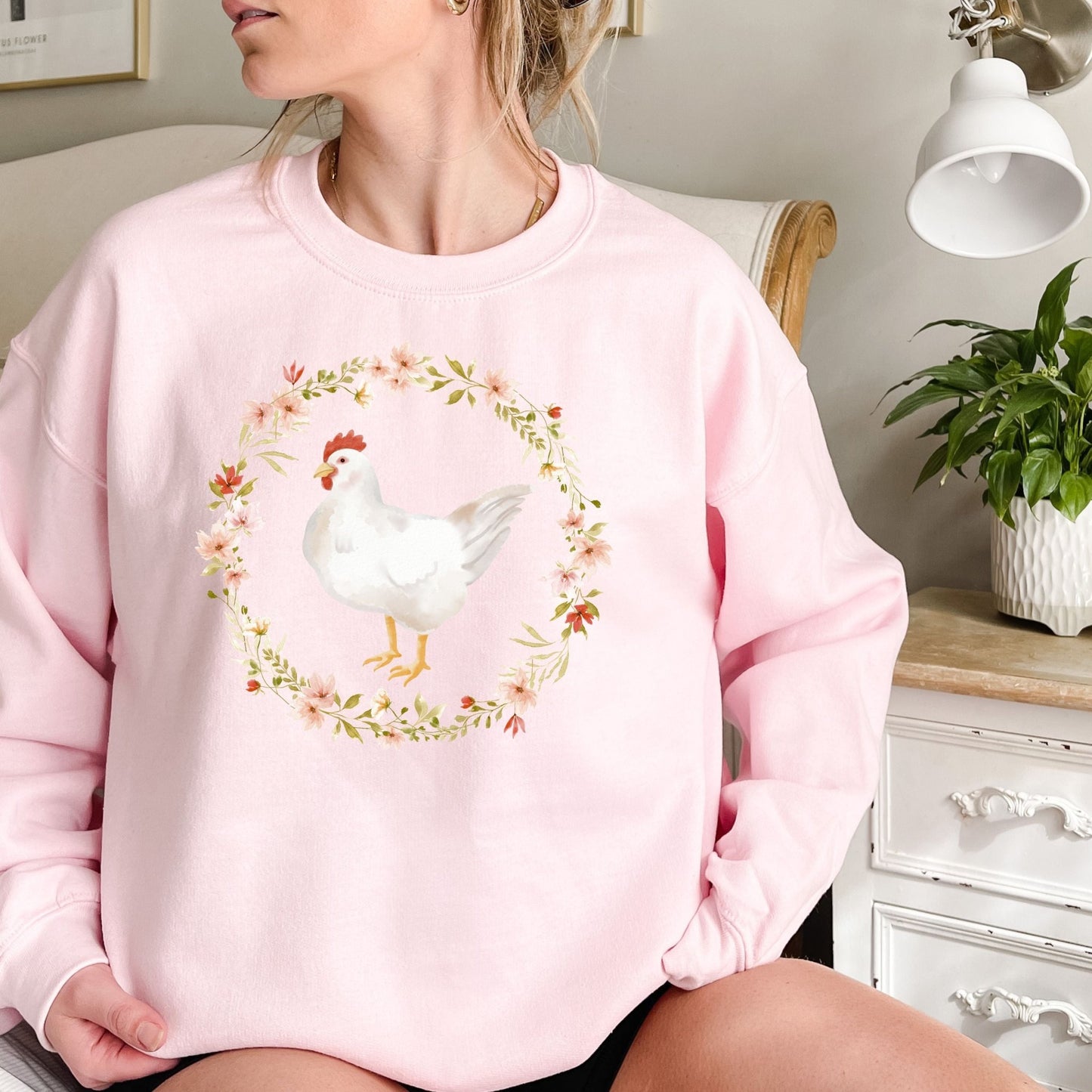 Spring Chicken Floral Wreath Sweatshirt