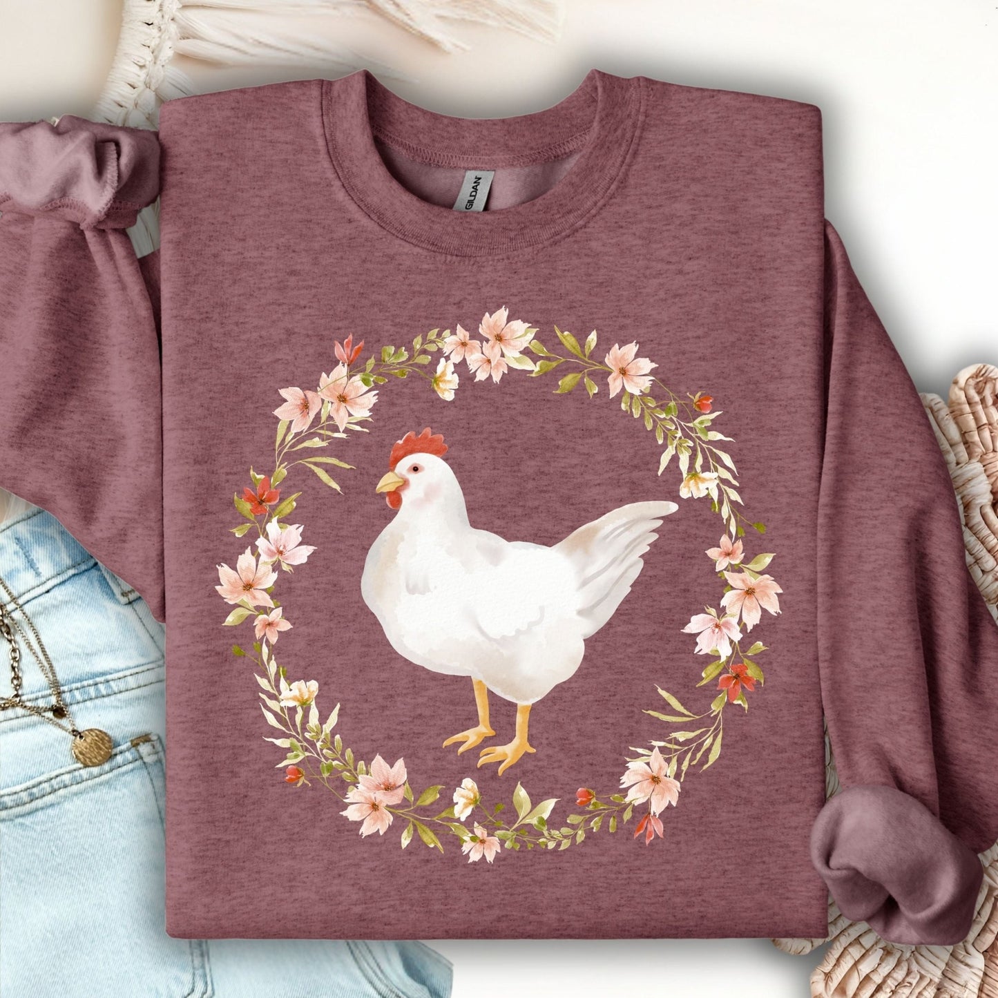 Spring Chicken Floral Wreath Sweatshirt