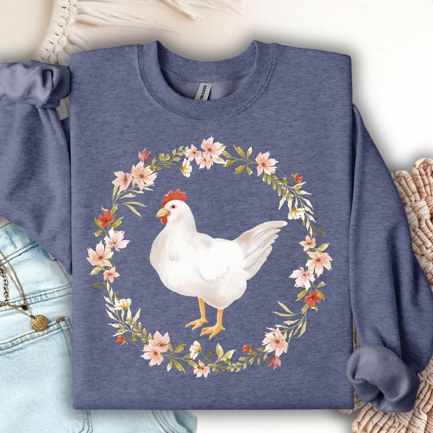 Spring Chicken Floral Wreath Sweatshirt