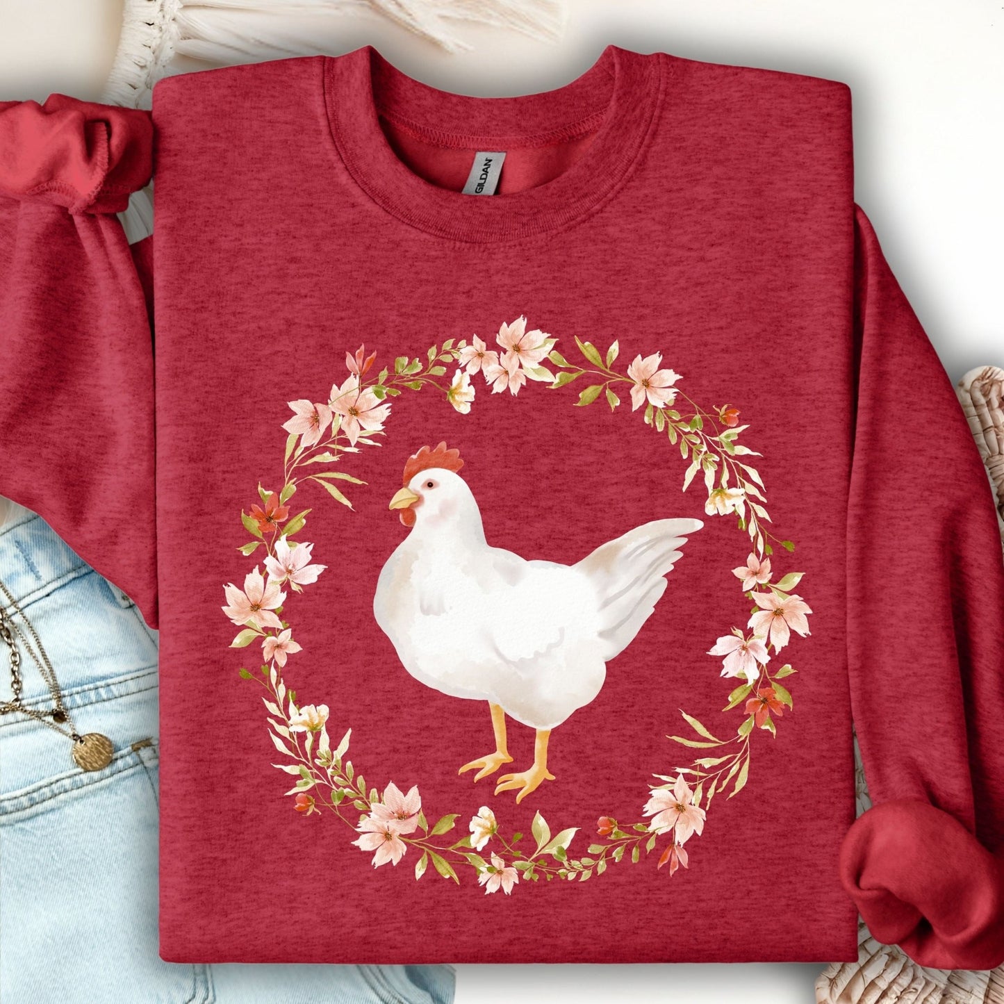 Spring Chicken Floral Wreath Sweatshirt