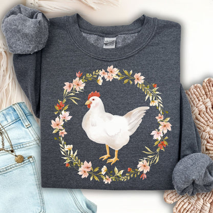 Spring Chicken Floral Wreath Sweatshirt