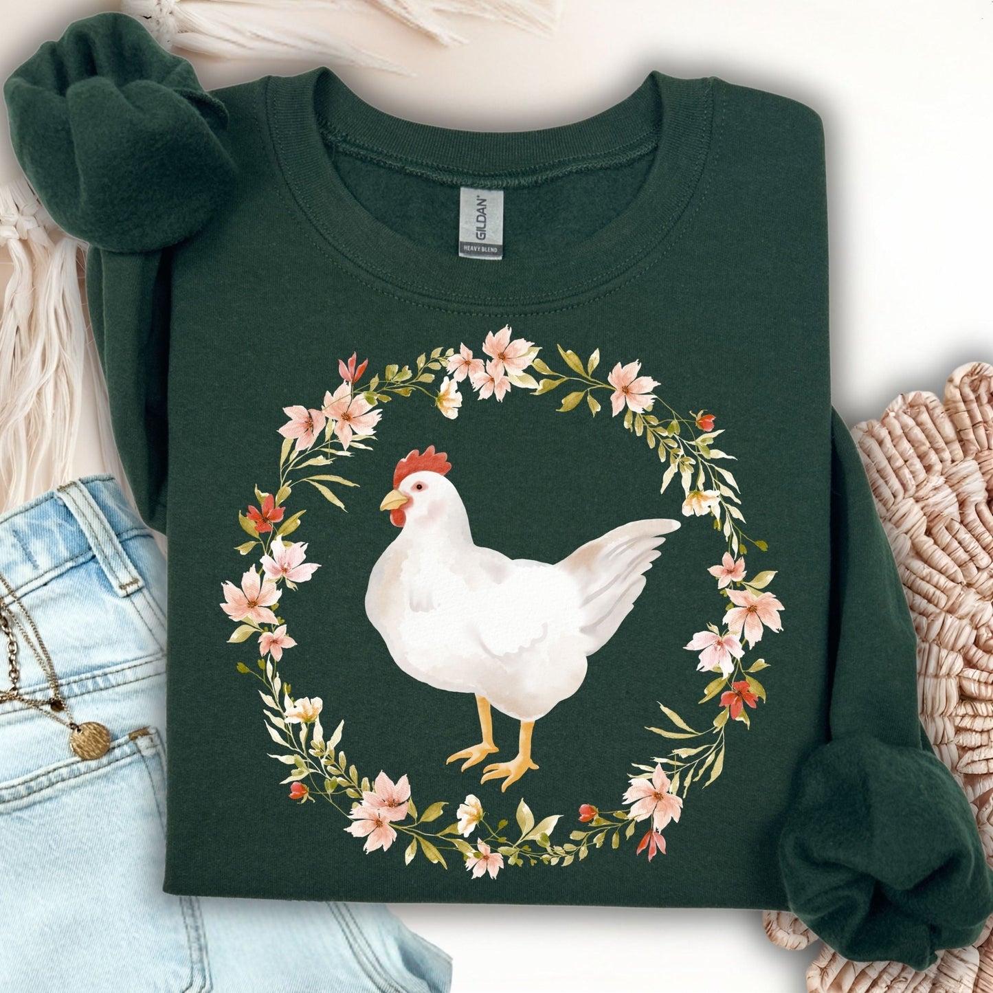 Spring Chicken Floral Wreath Sweatshirt