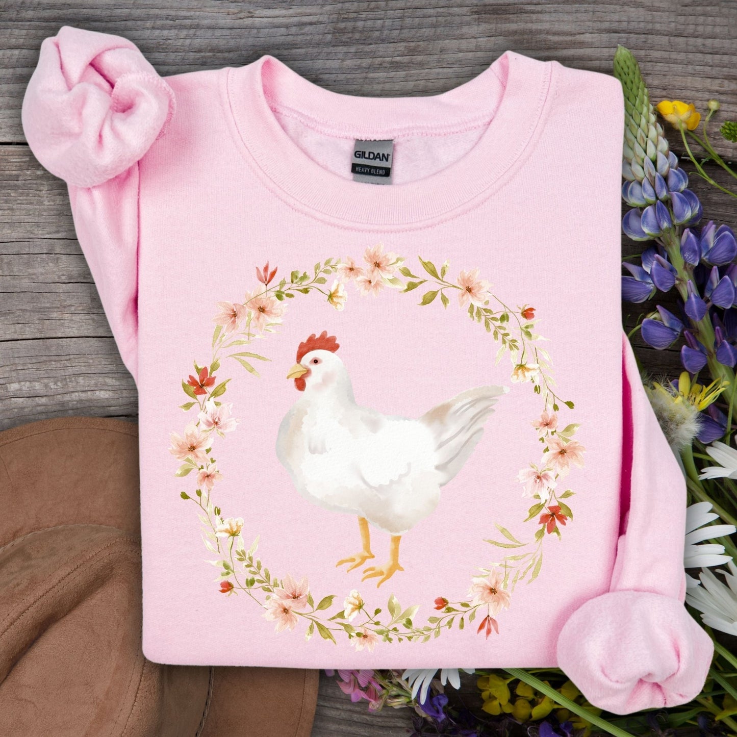 Spring Chicken Floral Wreath Sweatshirt