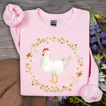 Spring Chicken Floral Wreath Sweatshirt