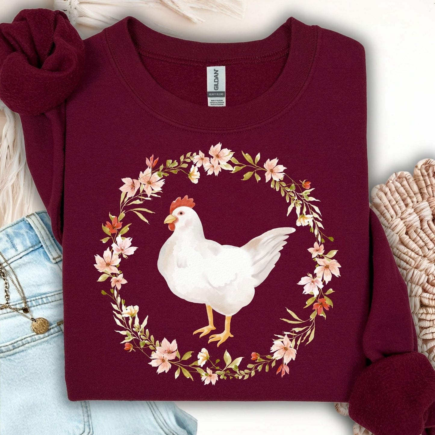 Spring Chicken Floral Wreath Sweatshirt