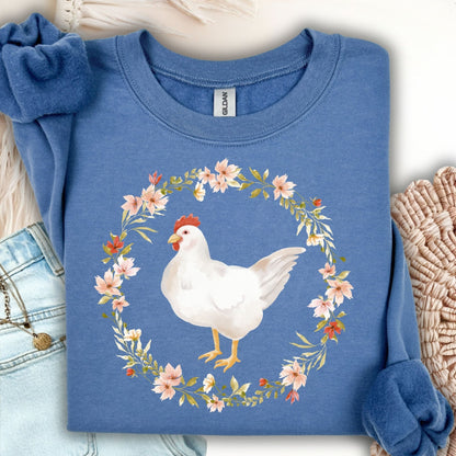 Spring Chicken Floral Wreath Sweatshirt