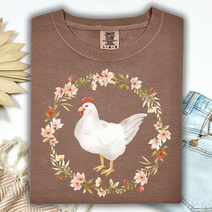 Spring Chicken Floral Wreath T-Shirt
