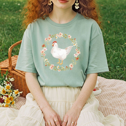 Spring Chicken Floral Wreath T-Shirt