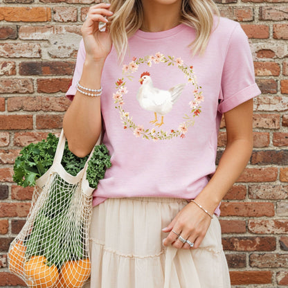 Spring Chicken Floral Wreath T-Shirt
