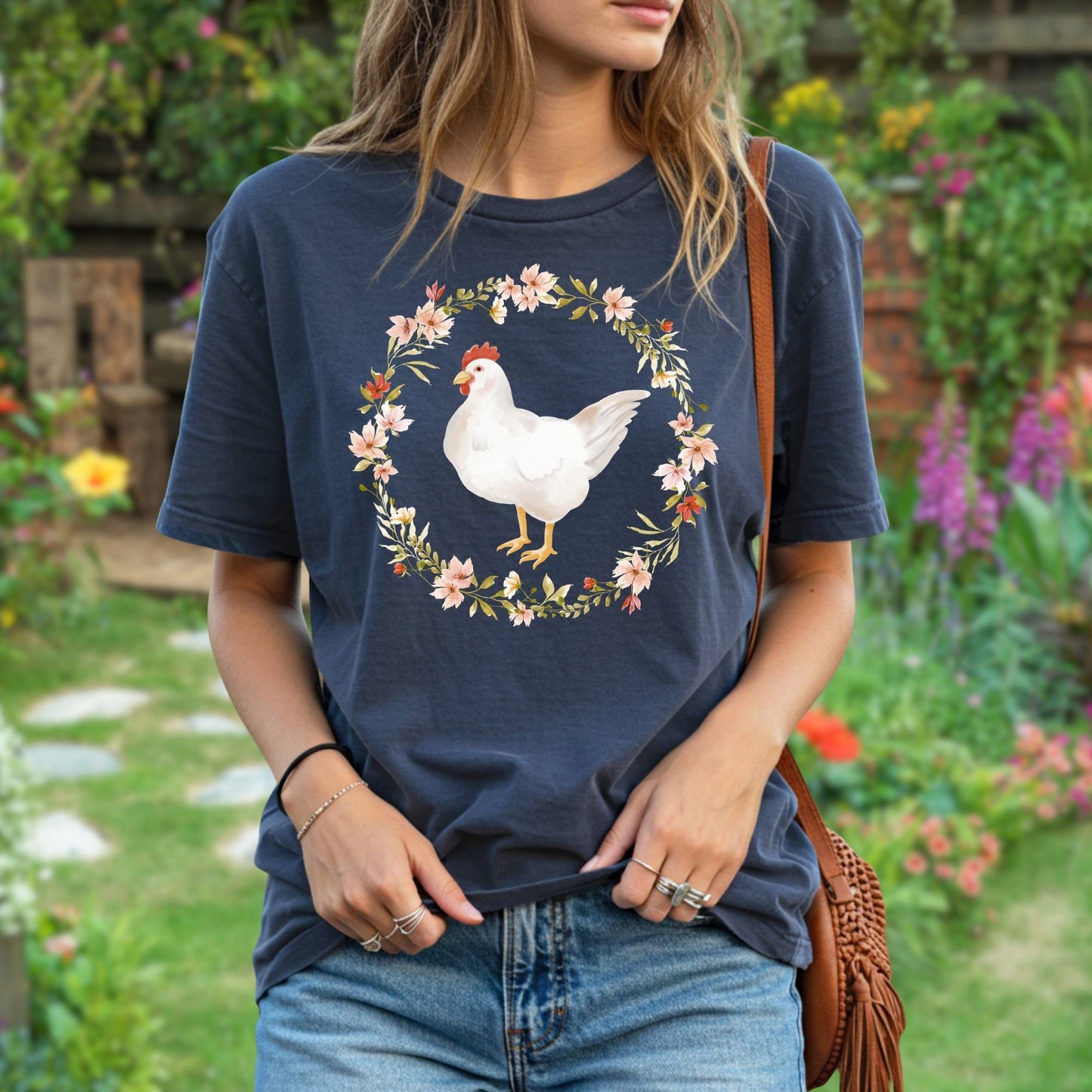Spring Chicken Floral Wreath T-Shirt