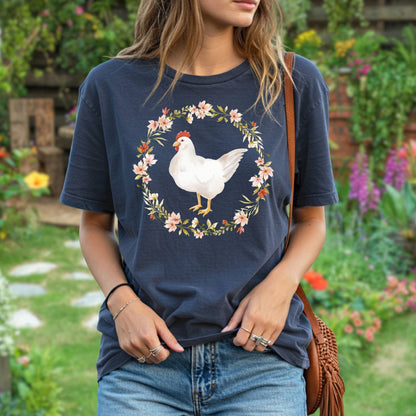Spring Chicken Floral Wreath T-Shirt