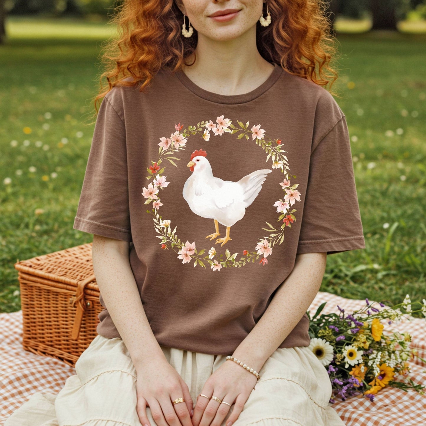 Spring Chicken Floral Wreath T-Shirt