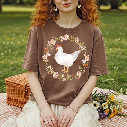 Spring Chicken Floral Wreath T-Shirt